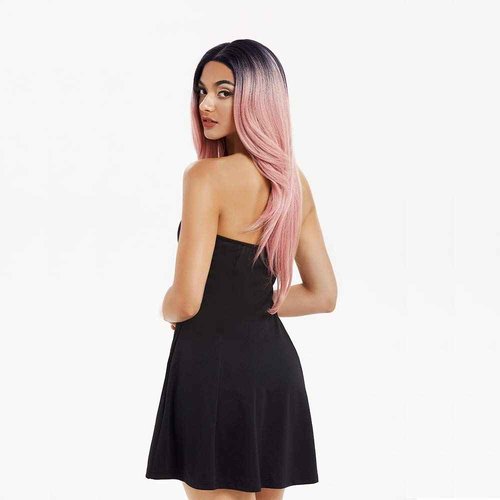 Joedir 28" Long Straight 13x4 Lace Frontal Wigs for Black Women Free Part Lace Front Wigs with Baby Hair Natural Hairline Ombre Black Root Easy-360 Synthetic Hair Wig Heat Resistant Fiber (Ombre Pink
