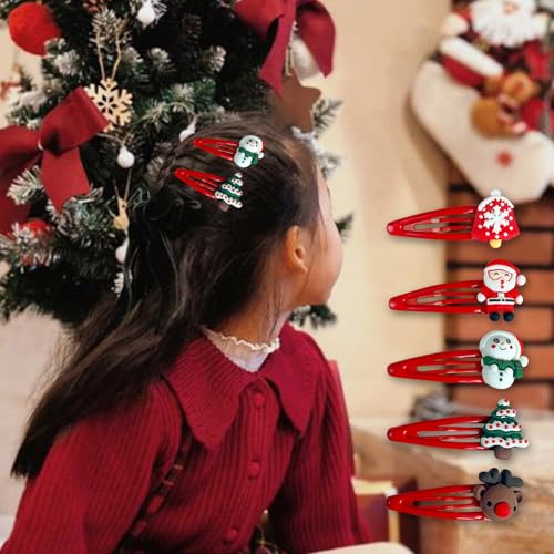 10PCS Christmas Hair Clips,Cute Red Christmas Hat Antlers Santa Clause Reindeer Snowman Hair Clips Metal Snap Hair Barrettes,Christmas Hair Accessories Gifts for Women