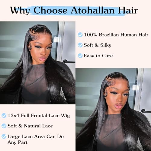 13x4 Straight Lace Front Wigs Human Hair 24 Inch Pre Plucked Human Hair Wig Glueless 180% Density HD Transparent Lace Frontal Wigs Human Hair for Black Women Natural Color(24 Inch)