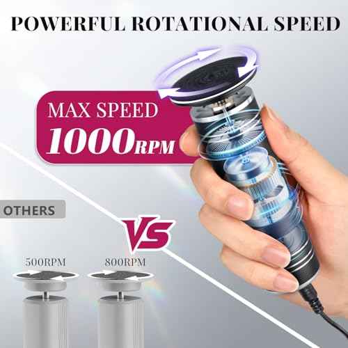 krofaue 1000RPM Electric Callus Remover - Professional Aluminum Foot File Adjustable Pedicure Tool with 60pcs Sandpaper Discs for Dead Skin at Home