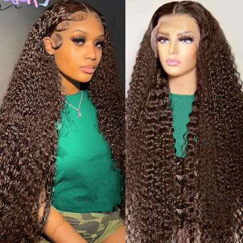 Chocolate Brown Lace Front Wig Human Hair 13x6 HD Deep Wave Lace Front Wigs Human Hair Colored Deep Curly Lace Frontal Wigs Glueless Wig for Woman Pre Plucked 22 Inch