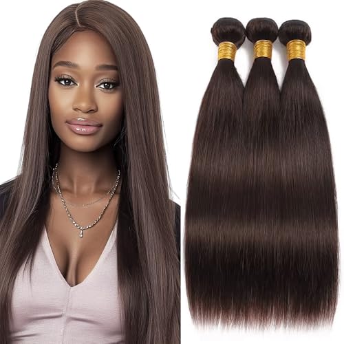 Color #4 Straight Weave Bundles Human Hair Dark Brown Bundles Chocolate Color 4# Deep Brown Straight Bundles Human Hair Brazilian Human Hair Extensions 22 24 26 Inch