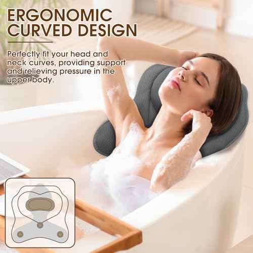LuxStep Bath Pillow with Breathable Mesh Fabric - Bathtub Pillow for Head, Neck & Shoulder Support- 6 Non-Slip Suction Cups for Secure Fit - Fits Any Bathtub, Bath Accessories Spa Gifts