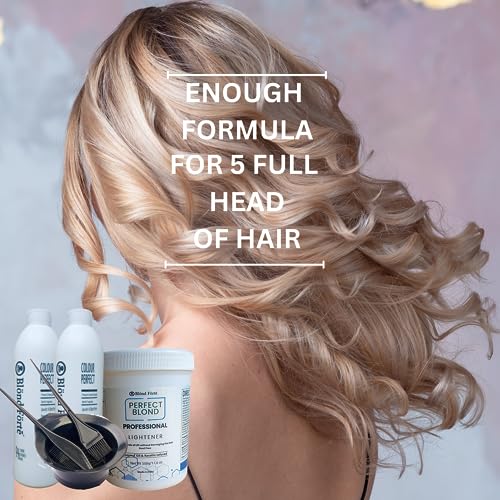 Perfect Blonde Hair Bleach Toner Lightener Powder Lightening Kit 20 Volume 800 ml Developer & Brush & Gloves - Made in Italy by Blond Forte