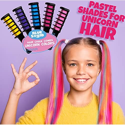 Blue Squid Hair Chalk - Vibrant Temporary Hair Color Combs for Girls & Kids, Washable Hair Dye, Teenage Gift Ideas