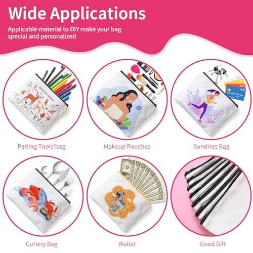 24Pcs Sublimation Blank Canvas Makeup Bags, Bulk Blank DIY Heat Transfer Cosmetic Makeup Bags w/Black Zipper for Bridesmaid Makeup Bag Travel Toiletry Pouch Storage Halloween Craft Christmas Day Craft