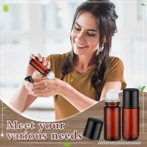Sumind 24 Pcs 50ml Essential Oil Roller Bottles Glass Roller Deodorant Bottle Brown Roller Ball Container Empty Refillable Rollerball Bottle with Stainless Steel Roller Balls, Funnel and Sticker