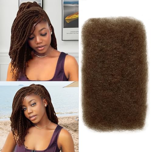 Afro Kinkys Bulk Human Hair,22 Inch 50g/Pack Afro Kinky-Curly Human Hair Bulk for Mini Twist,4C Chocolate Brown Bulk Human Braiding Hair For Micro,Crochet,Repair, Dreadlocks,Locs Extensions #4