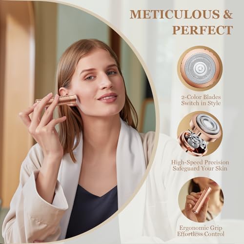 Facial Hair Removal for Women, Rechargeable Hair Removal Device, Painless Face Electric Razor/Shaver for Lip, Arms, Face, Peach Fuzz (Gold)