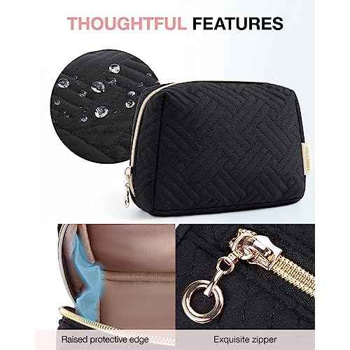 BAGSMART Small Makeup Bag, Travel Cosmetic Bag Make Up Pouch Small Travel Zipper Pouch,Water-resistant Toiletry Bag,Makeup Organizer Bag for Women, Black