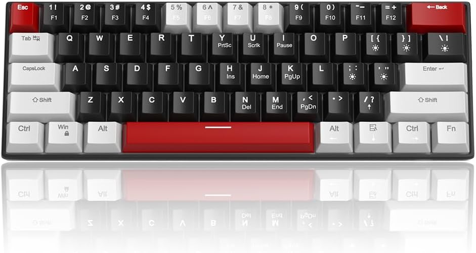 60% Mechanical Gaming Keyboard, White Gaming Keyboard with Red Switches, Detachable Type-C Cable Mini Keyboard with Blue LED Light for/PC/Laptop