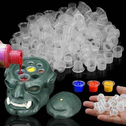 1Pcs 7 Holes Hard Skull Resin Ink Cup Holder with 100pcs #15 Large Ink Caps for Tattoo Artist Gift