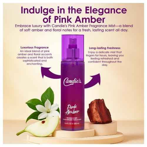 CANDIE'S Pink Amber Fragrance Mist - Sweet, Long-Lasting Perfume for Women, Luxurious All-Day Freshness, Ideal Body Cologne for Ladies, Feminine Scent, Lasts All Day, Must-Have Fragrance, 8.4 fl oz