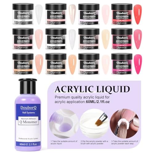Acrylic Nail Art Kit-Nail Art Manicure Set Acrylic Powder Brush Glitter File French Tips U V Lamp Nail Art Decoration Tools Nail Drill kit for beginners with everything at home (White)