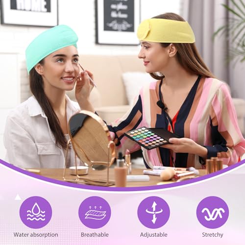 35 Pack Spa Facial Headband for Women Adjustable Face Wash Makeup Stretch Flannel Headband Bulk with Tape for Women Hair Wrap Towel Skincare Facial Mask Bath and Sport, Macaron Color
