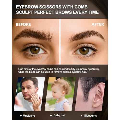 FERYES Eyebrow Trimmer Scissors with Combs, Stainless Steel Scissor & Comb in One, Precision Eyebrow Trimming Scissors for Women and Men
