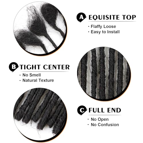 6inch 100 Strands 0.2cm Width 100% Human Hair Dreadlock Extensions, Full Handmade Loc Extensions Human Hair for Men Women Kids, Permanent Dread Extensions(Natural Black)