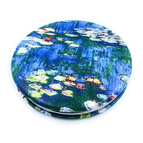 Small Handbag Mirror Compact Mirror for Girls Purse Mirror Folding Pu Leather Floral Compact Claude Monet Water Lilies Unique Gift for Sister