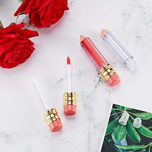 Blulu 20 Pieces Pencil Empty Lip Gloss Tubes Containers Clear Mini Refillable Lip Balm Tubes Cute Pencil Shaped Oil Bottles for Graduation Gifts Women Girls DIY Keychain, 5 ml