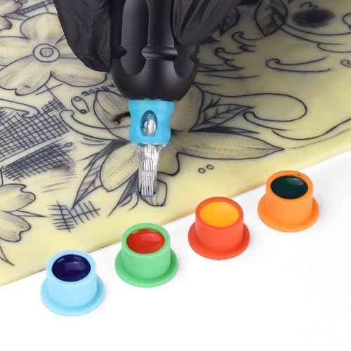 ATOMUS 40pcs Tattoo Cartridge Needles with 20pcs Ink Cups Size #10 RL RS RM Round Liner Silicone Wrapped Tattoo Needles for Tattoo Gun Pen Liner Pattern (7RM+9RM+11RM+15RM)