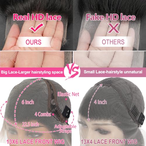 13x6 Body Wave Lace Front Wigs Human Hair HD Transparent Lace Front Wigs Human Hair 180 Density Glueless Frontal Wig for Women Pre Plucked with Baby Hair 22 Inch