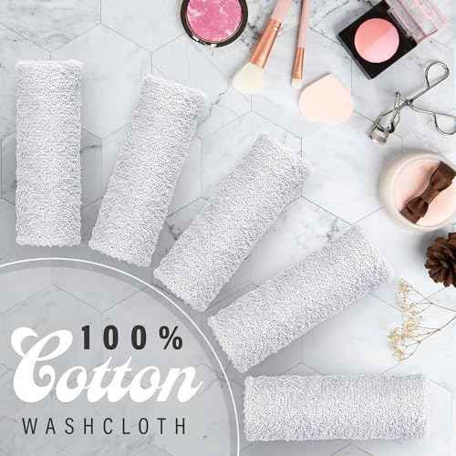 DecorRack 10 Pack 100% Cotton Wash Cloth, Luxurious Soft, 12 x 12 inch Ultra Absorbent, Machine Washable Premium Quality Washcloths, White (10 Pack)