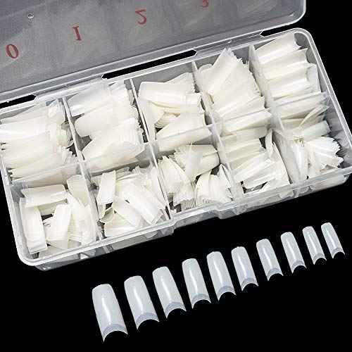 krofaue 500PCS Half Cover False Nails Tips - Acrylic Nail Tips 10 Sizes Lady French Style Acrylic Artificial Tip Manicure with Box for Nail Tips Art Salons and Home DIY