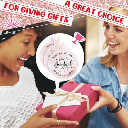 Wenqik 100 Pcs Inspirational Mini Compact Mirror for Purse Women Small Gifts Bulk, Round Makeup Folding Mirror, Thank You Gift Bag Stuffer Items, Christmas for Coworker Employee Staff (Light Pink)