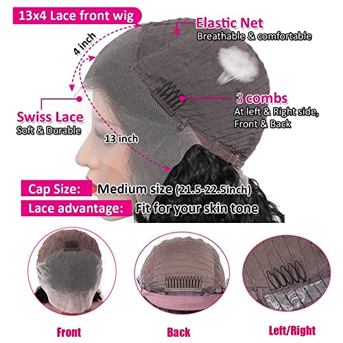 13x4 Deep Curly Lace Front Wigs Human Hair Wet and Wavy Water Wave Human Hair Wigs (13x4 deep wave lace closure wigs, 22 Inch)