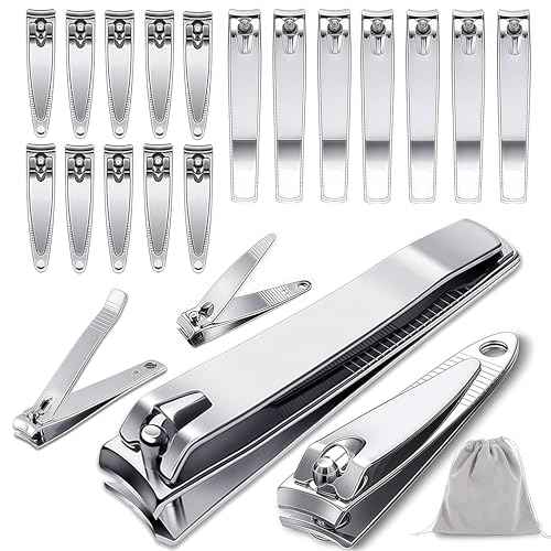 20-Pack Stainless Steel Fingernail & Toenail Nail Clippers Bulk Set - 12 Small + 8 Medium Size with Storage Pouch, Manicure Kit for Men/Women Travel, Gifts, Homeless Care Supplies