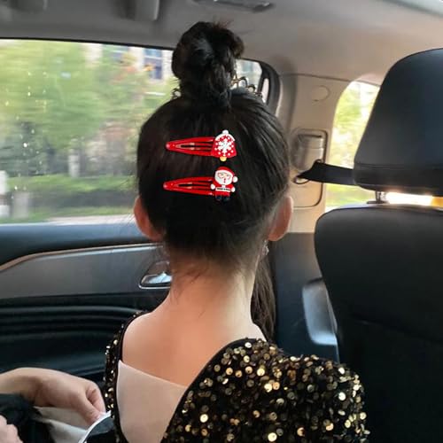 10PCS Christmas Hair Clips,Cute Red Christmas Hat Antlers Santa Clause Reindeer Snowman Hair Clips Metal Snap Hair Barrettes,Christmas Hair Accessories Gifts for Women