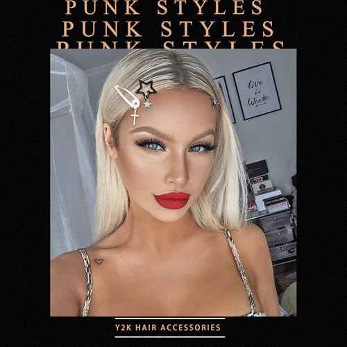 15PCS Sliver Hair Clips Black Small Hair Bows Dangle Cross Clips Metal 6 Shapes Pentagram Star Barrettes Gothic Snap Clips Punk 2000s Y2K Hair Accessories for Women