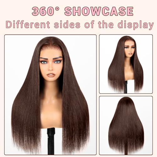 28 Inch Chocolate Brown Lace Front Wig Human Hair 220 Density 9x6 HD Lace Brown Wear and Go Glueless Wigs Pre Plucked Pre Cut Dark Brown Wig Human Hair Straight Glueless Wig for Women