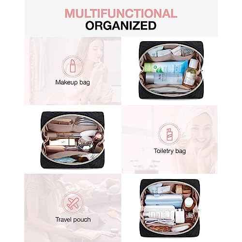 BAGSMART Small Makeup Bag, Travel Cosmetic Bag Make Up Pouch Small Travel Zipper Pouch,Water-resistant Toiletry Bag,Makeup Organizer Bag for Women, Black
