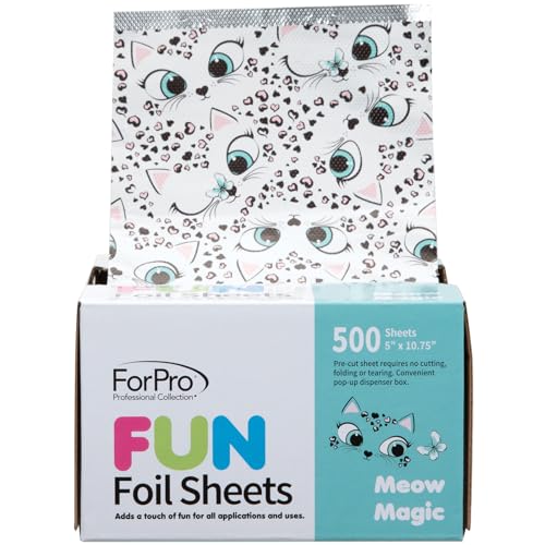ForPro Professional Collection FUN Meow Magic 5Foil Sheets, Aluminum Foil, Pop-Up Foil Dispenser, Hair Foils for Color Application and Highlighting Services, Food Safe, 5" W x 10.75" L, 500-Count