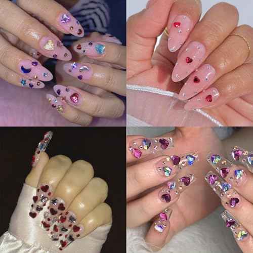 300Pcs 3mm Colorful Heart Nail Charms Aurora Valentine Heart Nail Art Charms Crystals Nail 3D Multi Color Flatback Rhinestones Gems Nail Diamonds for Women Nail Design Crafting DIY Nail Jewelry