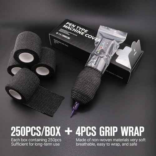 250pcs Sealable Large Tattoo Machine Covers with Grip Tape - 2.56 x 7.87" Tattoo Pen Covers & 4pcs Grip Wrap, Tattoo Setup Kit for Pen Machine - Pro Tattoo Supplies & Accessories (250pcs+4pcs Clear)