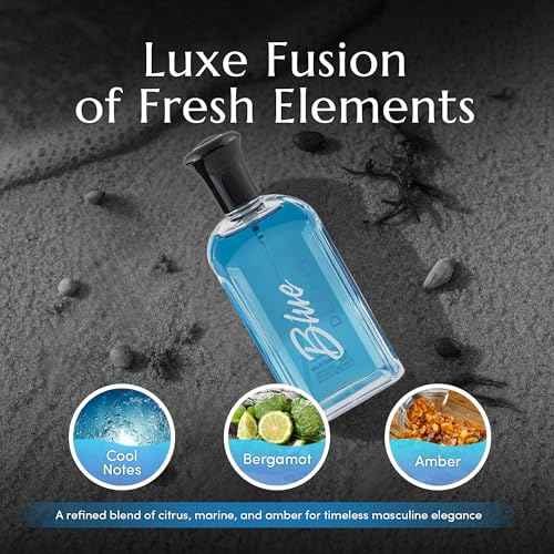 PB ParfumsBelcam Blue Depths Eau de Toilette Fragrance Spray - 2.5 Fl Oz. Fresh Aquatic Cologne for Men with Crisp Citrus, Warm Musk & Amber Scent, Crafted with Premium Oils for Day & Night Use