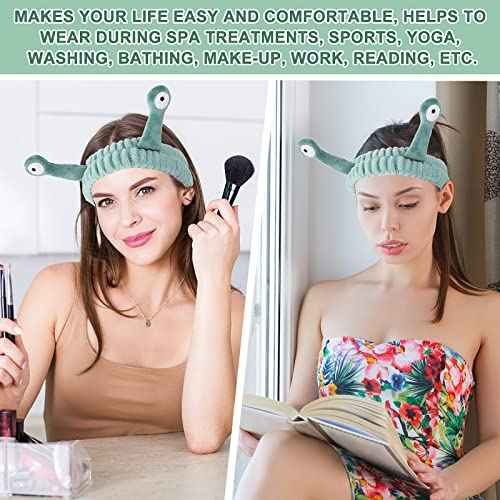 Face Wash Headband, Palm and Snail Spa Hair Bands Makeup Headbands Women Cartoon Cute Coral Fleece Elastic Headband Creative Hair Accessories for Washing Face Shower Beauty Skincare