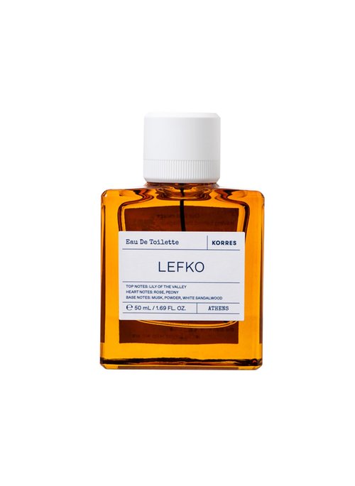 KORRES Lefko Eau de Toilette Spray, Lily of the Valley Top, Rose & Peony Heart, Musk Powder White Sandalwood Base, Floral Pudrid Moscusy Scent for Women & Men, Unisex Vegan Fragrance, 1.69 Fl Oz