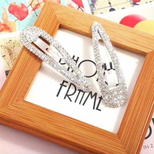 2Pcs Rhinestone Hair Clips Metal Snap Hairpins Bling Crystal Hair Barrettes Glitter French Barrettes Duckbill Hair Pin Hair Decorative Party Valentine's Day Hair Accessories for Women Girls
