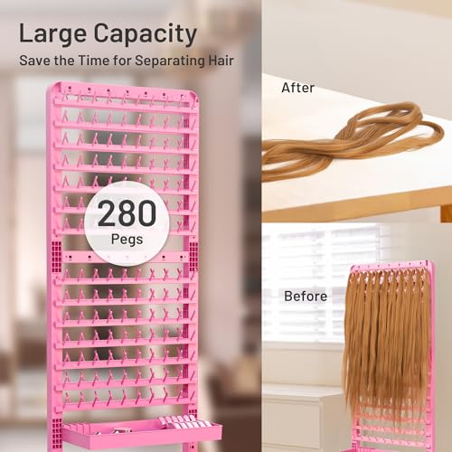 Adjustable 280 Pegs Braiding Rack, Hair Racks with Tray and Braiding Tools, 2-sided Braid Rack for Braiders, Hair Separator with Wheels