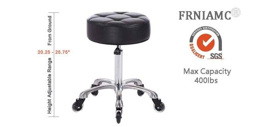 FRNIAMC Rolling Salon Stool with Wider Round Seat- Height Adjustable Heavy-Duty Chair with Wheels for Salon Esthetician and Home Office Use (Black)
