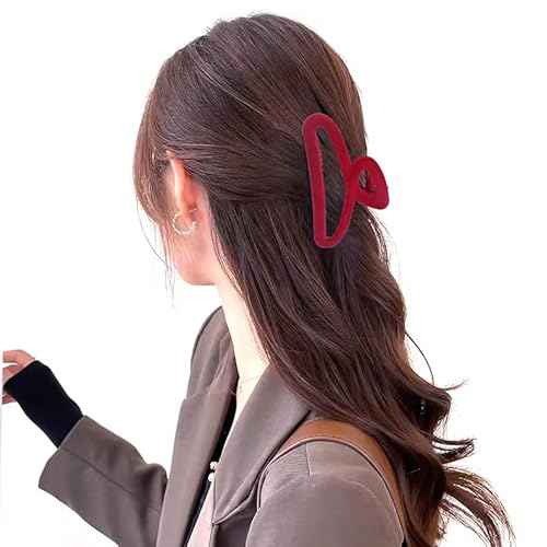 Velvet Hair Claw Clips for Women - Large Non-slip Clips for Thick and Thin Hair - Red Autumn Winter Style