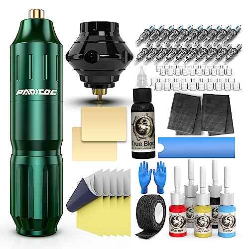 Padieoe Tattoo Kit Wireless Tattoo Machine Kit Rotary Tattoo Gun with 1,050 mAh Capacity Tattoo Power Supply Tattoo Practice Pen Kit for Beginners WTK219