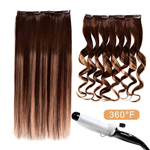 5 Pieces 20" Remy Clip in Hair Extensions Human Hair Chocolate Brown to Honey Blonde Highlight Brown Ombre - Silky Straight Short Thick Real Hair Extensions for Women (20 inches, (4T27) P4, 100grams)