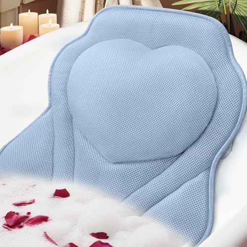 LuxStep Bath Pillow-Bathtub Pillow with Air Mesh Fabric & 6 Non-Slip Suction Cups, Bath Pillows for Tub Head, Neck and Back Support, Bath Accessories Spa Gifts, 17 * 17in, Blue