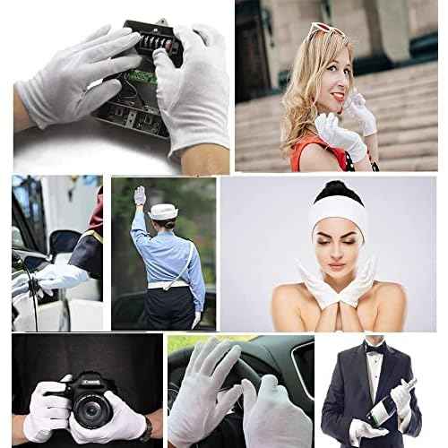 24 Pcs (12 Pair) White Cotton Gloves for Dry Hand Moisturizing Cosmetic Eczema Hand Spa and Coin Jewelry Inspection, Checking Gloves,Serving Gloves Stretchable Lining Gloves Moisturizing Gloves