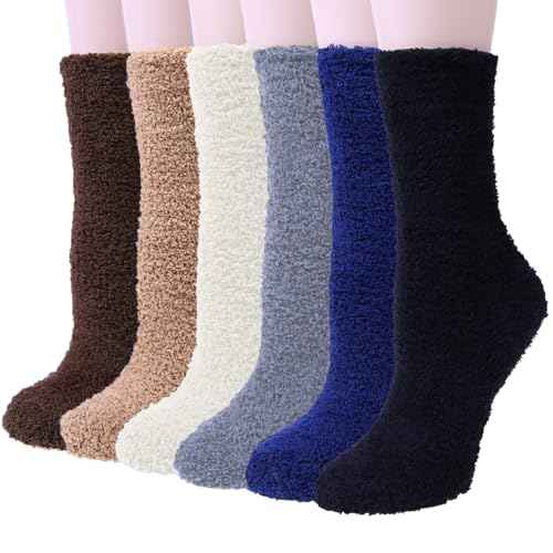 YSense 6 Pairs Women Fuzzy Fluffy Socks Cozy Slipper Socks Warm Soft Winter Plush Home Sleeping Socks Gifts