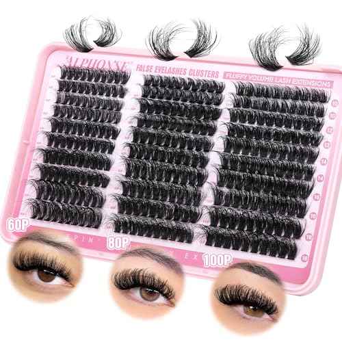 Fluffier Lash Clusters Thick Volume Lash Extension 10-18mm Cluster Eyelash Extensions DIY Individual Lashes Wispy at Home Pesta?as Pelo a Pelo by ALPHONSE (60D+80D+100D, 300pcs)